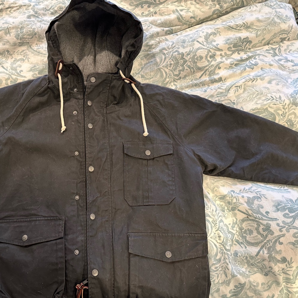 Flint and tinder wool lined waxed cotton parka